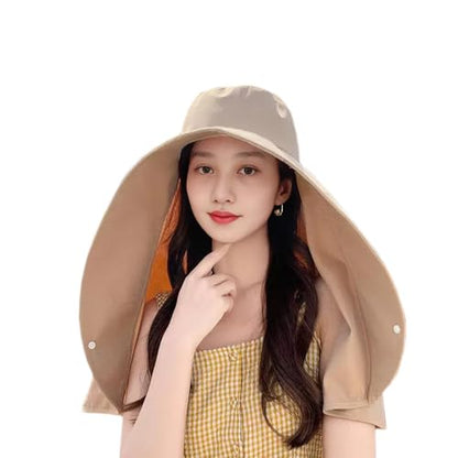 Fashion Outdoor Beach Hats UPF 50+ UV Sun Protection Wide Brim Shawl Breathable Face Neck Flap Cover Folding Sun Hat - color: Khaki