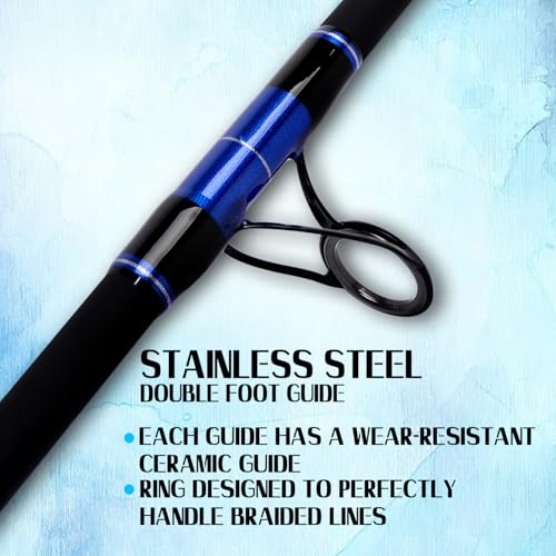 Fiblink Surf Fishing Rod Carbon Surf Spinning Rod Portable Travel Saltwater Beach Blue Surf Rod with SuperPolymer Handle 8'6"/9'/10'/12'/15' - style: 15ft--4pc--spin