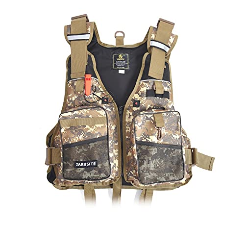 JKSPORTS Fishing Vest Safety Life Jacket for Swimming Sailing Boating Kayak Floating Multifunction for Men and Women Vest/Kayak - color: Yellow camo