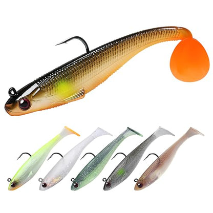 TRUSCEND Shadtale Easy Catch Soft Fishing Lures with BKK Hooks - Trembly Sinking and Vibrating Swim for More Bites, Pre-Rigged Swimbaits for Bass, Trout, Crappie, Walleye, Freshwater Saltwater Fishing - color: 3.5",0.45oz