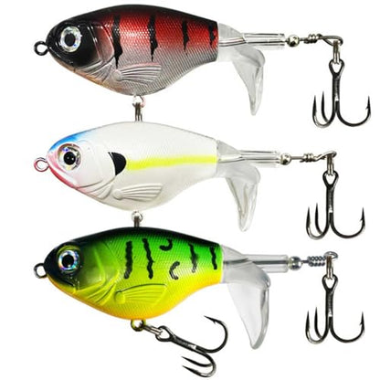 3 Pcs Topwater Fishing Lures, Whopper Popper Fishing Lures Pencil Plopper Floating Lures for Bass