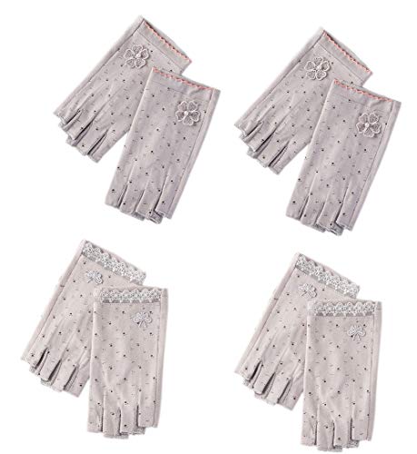 Gongxue 4 Pairs Women Sunscreen Fingerless Gloves UV Protection Driving Riding Fishing Cotton Mittens - color: Gray