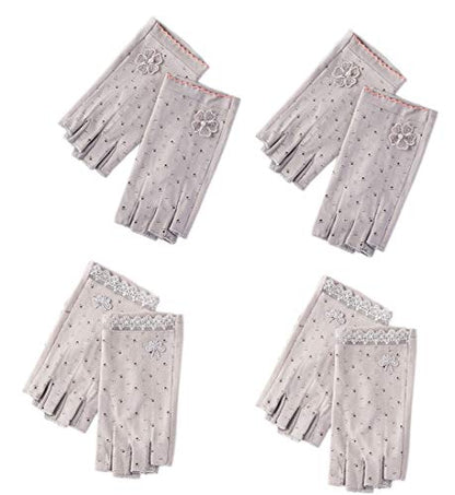 Gongxue 4 Pairs Women Sunscreen Fingerless Gloves UV Protection Driving Riding Fishing Cotton Mittens - color: Gray