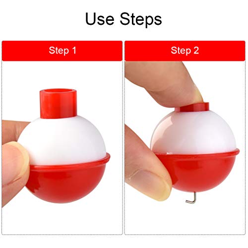 50 PCS Round Fishing Bobbers 1 Inch Float Bobbers Push Button - Red and White ABS Material