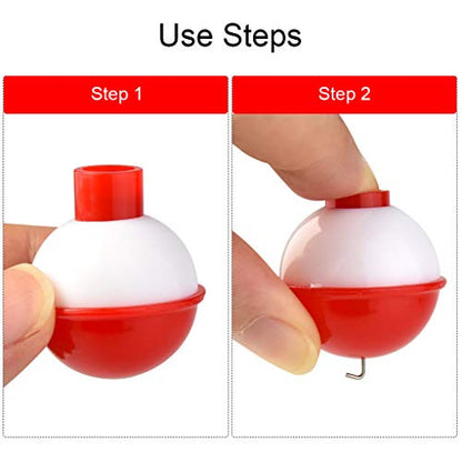 50 PCS Round Fishing Bobbers 1 Inch Float Bobbers Push Button - Red and White ABS Material