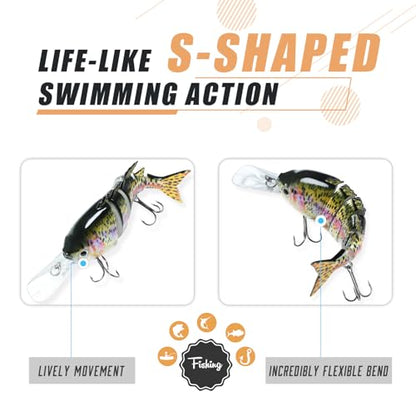 TRUSCEND Swimmax Easy Catch Fishing Lures with BKK Hooks, Wiggling, Vibrating, Rattling and Gurgling for More Bite, Heavy-Duty Dyneema Fiber Jointed Swimbaits for Bass, Trout, Walleye, Crappie, Pike - color: B2-3.9",0.49oz