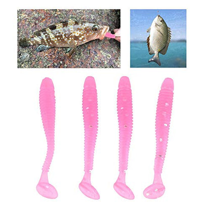 Tbest 50 Pcs 5cm Soft Fishing Lures, Plastic Fishing Bait T-Tail Grub Worm Baits Fish Tackle Accessory 9 Colors - color: Pink