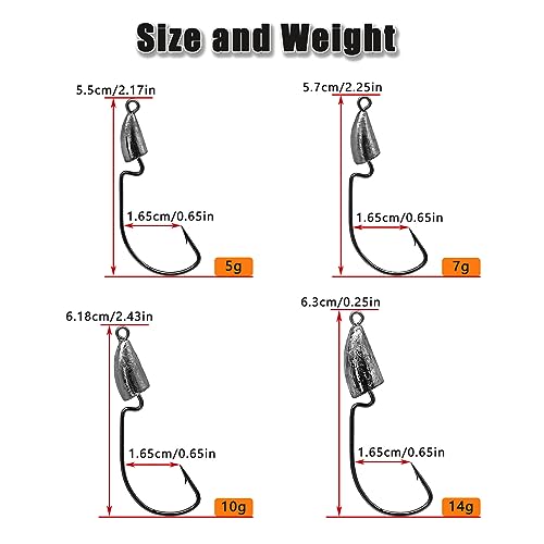 MAFIMOEA Bullet Jig Heads Weighted Texas Rig Hooks Swimbait Hooks Bass Crappie Walleye Trout Fishing Weedless Swimbait Jig Heads Saltwater Freshwater - size: 14g-20pcs