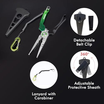 TRUSCEND Easy Use Lockable Fishing Pliers with Tungsten Carbide Cutter, Innovative Ergonomic Handy Handle, Saltwater Corrosion Resistant Teflon Coated Fishing Tool, Light Multi-Function Fishing Gear - color: A1-green