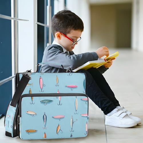 Fishing Lures Blue Cute 3 Ring Zipper Binder with Strap 1.5 inch 500 Sheet Capacity File Folder Storage Organizer
