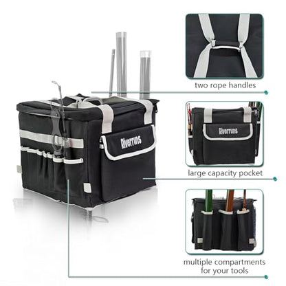 Kayak Crate Bag Durable Saltwater- Resistant Kayak Fishing Bag with 3 Fishing Rod Holders Large Kayak Fishing Tackle Storage Bag for Milk Crate-13x13 in - color: Black