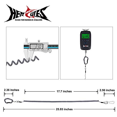 HERCULES M4 Fishing Lanyard, Fishing Pole Tether, Kayak Paddle Leash, Heavy Duty Retractable Coiled Lanyard for Fishing, Rods, Pliers, Boating, Paddles, Kayak - color: Pack of 2 Grey, 17.7" Plus