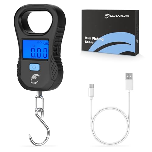 Calamus Lightweight Fish Scale – Rechargeable Digital Scale with USB Cable, 55lb Capacity, Multi-Units Pound/Ounces & Kilograms, High Accuracy, Backlight LCD Display, Fishing Gifts for Men - color: Black