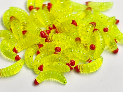 50pcs-1Inch Bass Fishing Worms Lures,Silicone Soft Maggot Baits Bread Worm Fishing Lure,5 Color - color: Yellow
