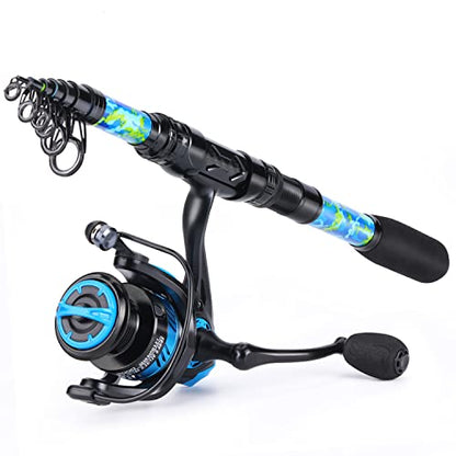 Sougayilang Telescopic Fishing Rod and Reel Combo – Full Kit with Carrier Bag, 11+1 Bearings Spinning Reel, Carbon Fiber Travel Pole for Bass, Trout, Catfish, Redfish – Saltwater Freshwater - color: Blue Full Kit with Carrier Case, size: 6.9 ft