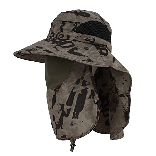 Unisex Outdoor Work Sunhat with Face Neck Flap UV Protection for Fishing Hiking Mountaineering Garden - color: Brown
