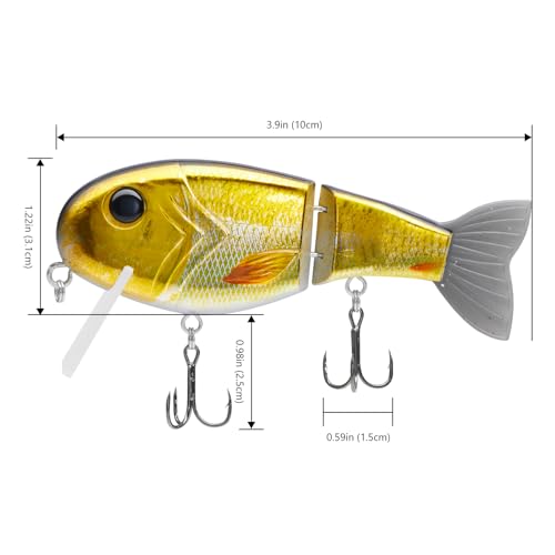 BASSROCK Topwater Fishing Lures for Bass Pike Salmon Floating Swimbait Jointed Crankbait Freshwater Saltwater 4.9in/1.76oz RK1001 - color: Golden Shiner, size: 3.9in/1.04oz