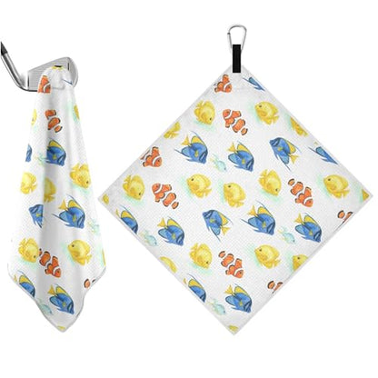 Fish 2 Pack Waffle Pattern Golf Towels, 17.7"x17.7" Square Golf Towel with Carabiner Clip and Magnetic Snap for Cleaning Golf Ball, Club