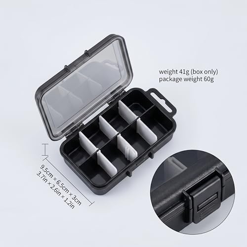 10 Compartments Fishing Tackle Storage Box,Portable Hard Fishing Tackle Case,Small Durable Containers for Storing Hooks Lure Baits Jigs Swivels and Sinker(Black)