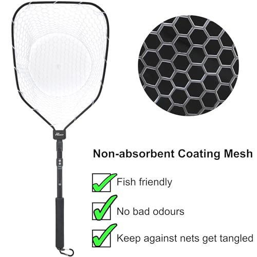 GOODCAT Fly Fishing Net, Bass Trout Landing Net, Folding Fishing Nets Fresh Water, Safe Fish Catching or Releasing, Fly Fishing net Magnetic Release - color: B:Square-Extend Length 32.5"
