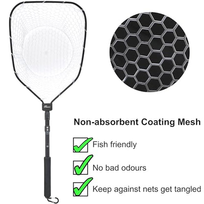 GOODCAT Fly Fishing Net, Bass Trout Landing Net, Folding Fishing Nets Fresh Water, Safe Fish Catching or Releasing, Fly Fishing net Magnetic Release - color: B:Square-Extend Length 32.5"
