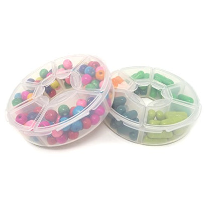 Honbay 2PCS 6 Compartment Round Shape Clear Small Plastic Storage Box Pill & Jewelry Organizer for Travel or Daily Use