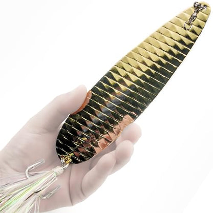 Magnum Flutter Spoon Deep Sea Jigging Fishing Lures, 7.5-9 Inch Large Hard Metal Sinking Trolling Casting Striper Fishing Spoon Baits for Striped Bass, Salmon, Walleye, Saltwater, Freshwater - color: B1 - 7.5" Classic - Gold