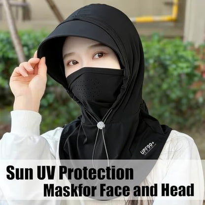 2 Pcs Cooling Breathable Balaclava Full Face Mask with Wide Brim Sun UV Protection Hood for Men Women Fishing Cycling - color: Black+gray