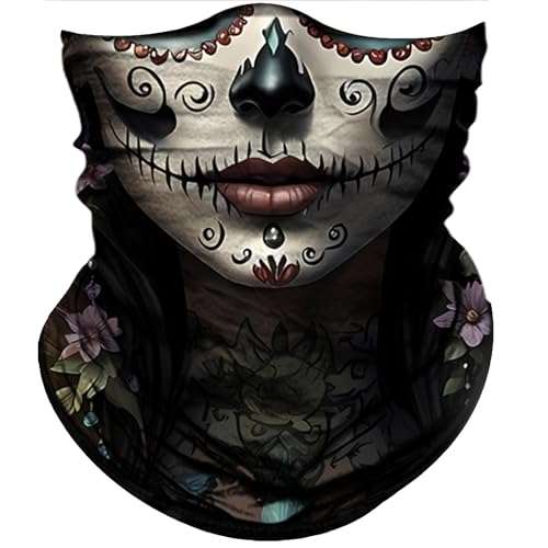 Obacle Skull Face Mask for Women Dust Wind Sun Protection Rave Festival Riding - color: Women Tear Red Lips Black Nose