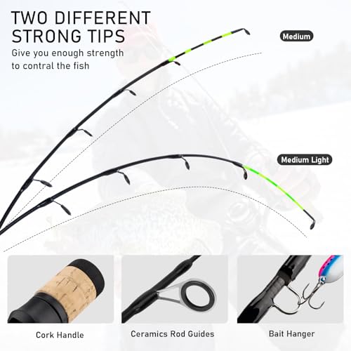 QualyQualy Ice Fishing Rod and Reel Combo 24 inch M/ML Inline Ice Fishing Combos 2 Different Tips for Walleye Perch Panfish and Trout - color: 24'' M/ML-Rightt