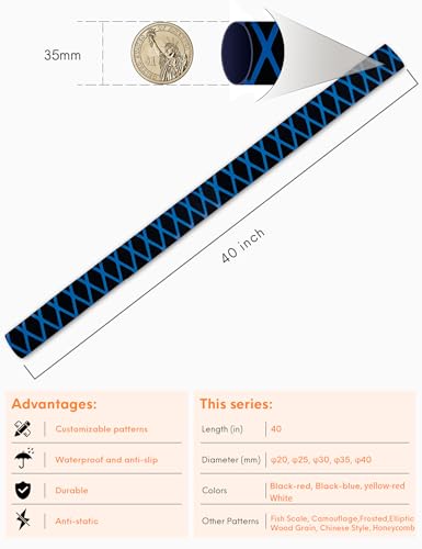 Accering 2-Tone X Pattern Heat Shrink Tubing, Non-Slip Fishing Rod Grip Wrap for Kitchen & Equipment (φ35mm, L3.3ft, Black & Blue) - color: Black & Blue, size: φ35mm, L3.3ft