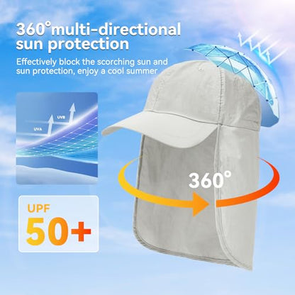 Zando Sun Hats with Neck Flap for Men UPF 50+ Waterproof Baseball Cap Adjustable Breathable Outdoor Hiking Fishing Hat - color: Black
