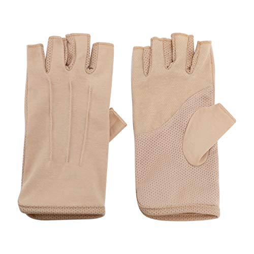 JIAHG Women Men's Driving Gloves Summer UV Sun Glove Non Slip Touchscreen Cotton Gloves Outdoor Sunblock Mittens for Cycling - color: Cotton-khaki Half Finger