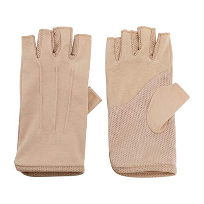 JIAHG Women Men's Driving Gloves Summer UV Sun Glove Non Slip Touchscreen Cotton Gloves Outdoor Sunblock Mittens for Cycling - color: Cotton-khaki Half Finger