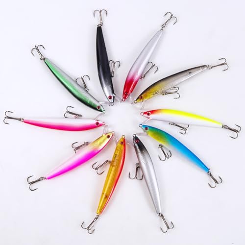 10Pcs Minnow Fishing Lures Crankbaits Swimbaits Jerkbait Floating Hard Baits for Trout Bass Catfish Musky Bluegill Fishing Plug 3.9in/0.3oz