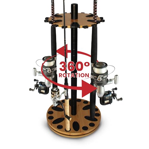 Rush Creek Creations Fishing Rod Holder - 360 Spinning Rack for Garage Organization and Storage, Pole Holder for Reels, Gear, Accessories, Tackle Box - color: Light Grain, style: 24 Spinning