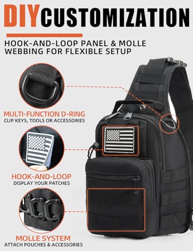 J.SH Tactical Sling Bag for Men, Modular Crossbody Bag with MOLLE - 9L | 800D Nylon Fabric, Tactical Backpack, Small EDC Backpack for CCW, Hiking, Cycling, Travel, Commuting and Outdoor Activities - color: Black - Small (9l)