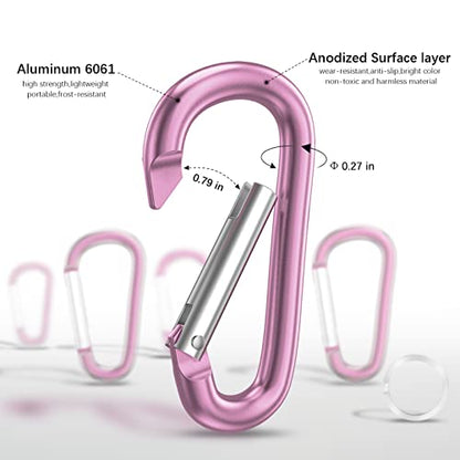 sprookber 3" Aluminum Carabiner D Ring, Caribeener Clips, Spring Snap Hook for Keychain Clip, Set of 10 - color: Pink