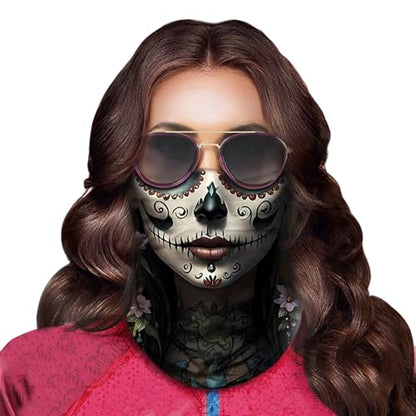 Obacle Skull Face Mask for Women Dust Wind Sun Protection Rave Festival Riding - color: Women Tear Red Lips Black Nose