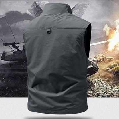 Men Fishing Vest Lightweight Outerwear Golf Running Sleeveless Jacket Travel Photo Utility Vest with Zipper Pockets - color: #02 Gray, size: X-Large