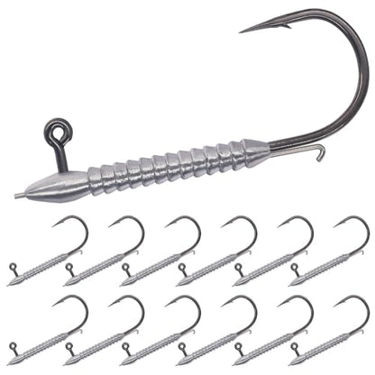 Hover Rig Jig Heads 12-Pack –2X Strong Weighted Swimbait Hooks for Bass Fishing– Freshwater Sizes #1 1/32oz to 3/0 1/8oz - color: 1/8oz-3/0 (12pk)