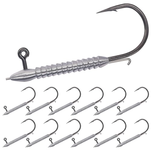 Hover Rig Jig Heads 12-Pack –2X Strong Weighted Swimbait Hooks for Bass Fishing– Freshwater Sizes #1 1/32oz to 3/0 1/8oz - color: 3/64oz-#1 (12pk)