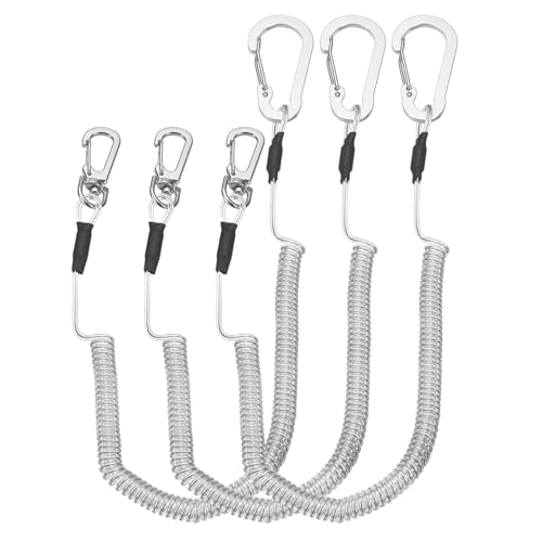 PATIKIL Fishing Lanyard, (78.74" Length, Silver) (3Pcs), Retractable Coiled Tether Anti-Lost Rope Coiled with Carabiners and 360° Safety Buckle, Suit for - Fishing/Hunting/Hiking/Boating - color: Silver, size: 78.74"