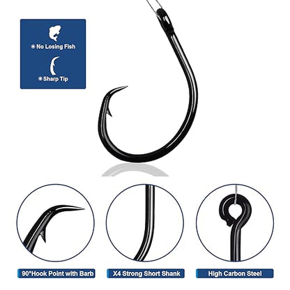 Circle Hooks Saltwater in-Line Wide Gap Fishing Hooks for Catfish 4X Strong High Carbon Steel Mustad Hooks for Tuna, Carp, Catfish,【1,1/0,2/0,3/0,4/0,5/0,6/0】-20pcs,【8/0】-12pcs,【10/0】-8pcs - size: 5/0-20pcs