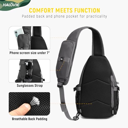 HALOVIE Anti-theft Sling Backpack RFID Crossbody Travel Daypack | Lightweight, Molle, Phone Pack, Hiking Trip Daily Use One Shoulder Bag, EDC Tactical Chest Side Pack Gift for Men - color: Gray
