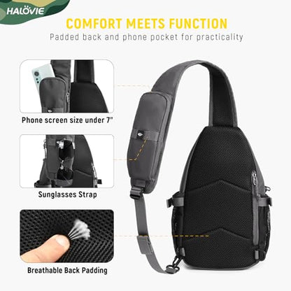 HALOVIE Anti-theft Sling Backpack RFID Crossbody Travel Daypack | Lightweight, Molle, Phone Pack, Hiking Trip Daily Use One Shoulder Bag, EDC Tactical Chest Side Pack Gift for Men - color: Gray