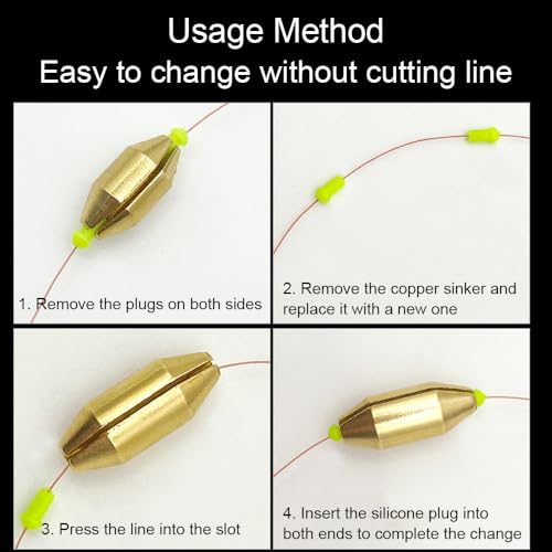 Conskyee 8pcs Brass Fishing Sinkers Rubber Core Assorted Weights | saltwater corrosion resistant, 8 weights 1.9g-11.2g, easy change without retying, twist-lock rubber core