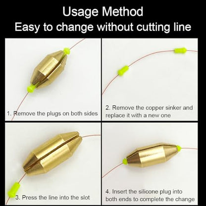 Conskyee 8pcs Brass Fishing Sinkers Rubber Core Assorted Weights | saltwater corrosion resistant, 8 weights 1.9g-11.2g, easy change without retying, twist-lock rubber core