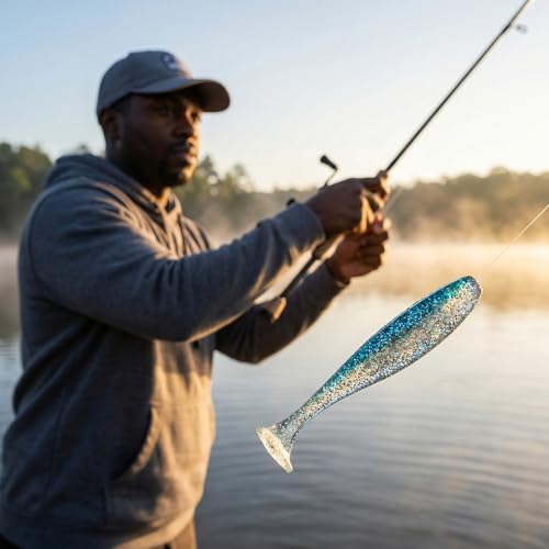 Soft Plastic Swimbaits – Paddle Tail Lures Kit with Box 50Pcs | Swim Baits for Bass, Crappie, Trout & Shad, Freshwater & Saltwater Soft Lures, Paddle Tail Swimbaits for Bass Fishing Kit