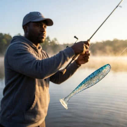 Soft Plastic Swimbaits – Paddle Tail Lures Kit with Box 50Pcs | Swim Baits for Bass, Crappie, Trout & Shad, Freshwater & Saltwater Soft Lures, Paddle Tail Swimbaits for Bass Fishing Kit